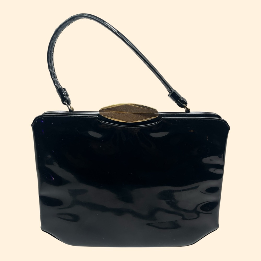 Lewis USA Vintage 1960s Black Patent Leather Handbag